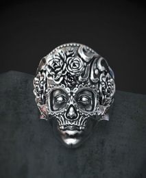 Exclusivo 316l Aço inoxidável de aço pesado Skull Ring Mandala Flor Santa Muerte Biker Jóias Tamanho 7 148587951