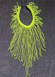 Handmade In Stock European Fashion Neon Yellow Statement Women Long Chokers Star Punk Chunky Tassels Chains Beading Necklace 210338634900