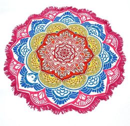 147147CM Round Yoga Mat Towel Tapestry Tassel Decor With Flowers Pattern Circular Tablecloth Beach Picnic Mat2837390
