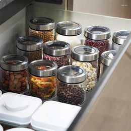 Storage Bottles European Transparent Glass Jar Kitchen Tea Coffee Bean Bottle Moistureproof Sealed Metal Lid Home Decoration