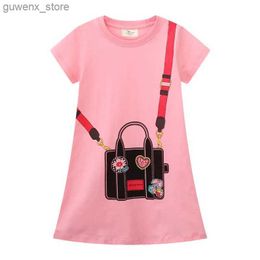 Girl's Dresses Jumping Metres 2-7T Pink Bag Print Girls Princess Dresses Cotton Childrens Party Clothing Toddler Costume Hot Selling Frocks Y240412