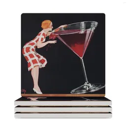 Table Mats Vintage Red Balsam Aperitif Alcoholic Beverages Advertising Poster For Kitchen Bar Barroom And Dini Ceramic Coasters (Square)