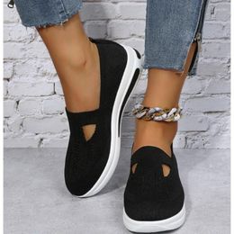 Casual Shoes Women Large Size Black Breathable Flats Round Toe Mesh Platform For