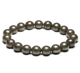 Natural Pyrite 6 8 10mm chains Round Beads Elastic Line Stretch Beaded Bracelet Fashion Man Woman Genuine Gem Fine Jewelry1975977