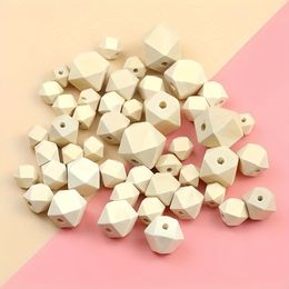 30/20/15Pcs Wooden Octagonal Beads Single Hole Faceted Wooden Beads Natural Eight-sided Wooden Beads Unfinished Wooden Beads