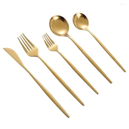 Dinnerware Sets Cutlery Set Metal Portable Flatware Dessert Spoon Tableware Kitchen Supplies Stainless Steel Reusable Silverware Forks