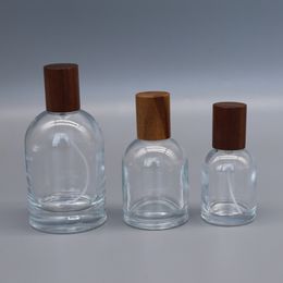 50 ml Empty Perfume Dispenser Bottle High-end Glass Spray Atomizer Refillable Travel Cosmetic Container Walnut Cover Sample Vial