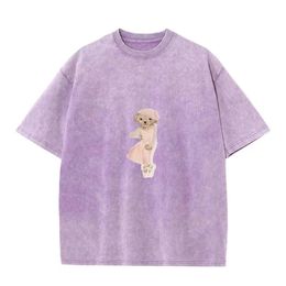 Sommarn ny trend: Vintage-behandlad ren bomullst-shirt med överdimensionerad polo, avslappnad och smal, utskrifter lägger till modeöverklagande