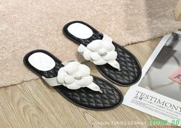 Sandals Camelia Flower Sewing Lattices Flip Flops Femme Flats Clip Toe Sandalias Mujer Colours Block Floral Solid Soft Sole Women4490311