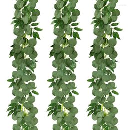 Decorative Flowers ABSF 3 Packs 6.5 Feet Artificial Silver Dollar Eucalyptus Garland With Willow Vines Twigs Leaves Greenery