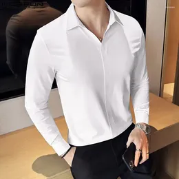 Men's Casual Shirts INCERUN Tops 2024 Korean Style Men Simple Solid Small V-neck Design Fashion Long Sleeved Blouse S-5XL