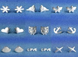 925 Sterling Silver Earrings S925 Mix Styles Owl Love Fox Sunflower Star Shell Heart Butterfly Anchors Ear Stud Earrings Jewellery f7705745