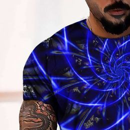 2022 New Summer 3D Digital Print Visual Perspective Geometric Line Men's Casual Loose Short Sleeved T-shirt