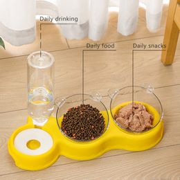 Cat Automatic Feeder Double Bowl3 In 1 Water Dispenser Dog Food Container Drinking Raised Stand Dish Pet Waterer Feeder Security