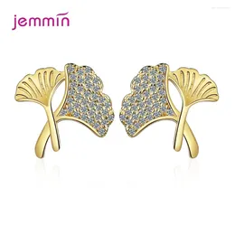 Stud Earrings S925 925 Silver Beautiful Literary Ginkgo Leaf Simple Small Fresh Design Natural Jewelry