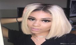 short pixie cut wigs brazilian human remy hair Customised 150 density lace front wig 1b27 for black women side part9504475