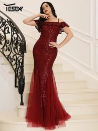 Party Dresses Yesexy Summer Dress Cold Shoulder Ruffled Sequin Burgundy Prom Mermaid Evening