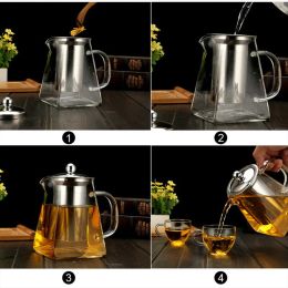 350-950ML Clear Heat Resistant Clear Glass Teapot Jug W Infuser Coffee Tea Leaf Herbal Pot Flower Teapot Milk Juice Container