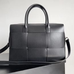 TOP Quality Designer Arco Briefcase Grey Black Calfskin Fashion Men's Crossbody Bags Gentle Business Tote Bags Silver Zipper Laptop Purse