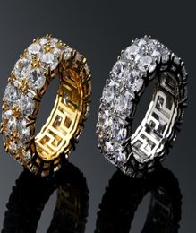 Hiphop Men039s Rings With Side Stones Double Rows of Tiny Ring Large CZ Stone Party Rings Size 7112435462