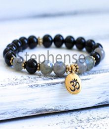 MG0696 New Design 8 mm Black Tourmaline Bracelet Natural Faced Labradorite Gemstone Energy Bracelet Womens Chakra Yoga Mala Brace1240160