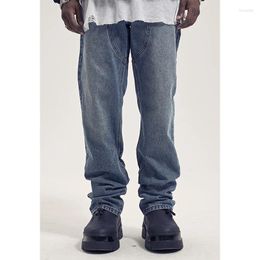 Men's Pants High Street Designer Wear Retro Washed Distressed Stitching Fashion Men Casual Loose Straight Jeans Daddy