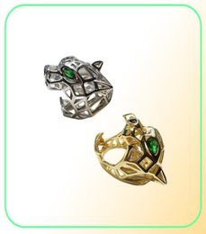 fashion accessories exquisite copper gilt hollowedout green eye tiger leopard head opening ring Jewellery womens and mens rings184c5786697