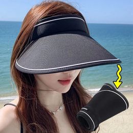 Casual Women Summer Wide Brim Sun Visor Hat Adjustable UV Protection Foldable Sport Empty Top Cap Beach 240403