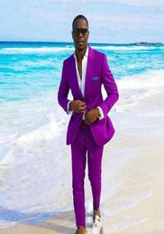 Purple Slim Fit Mens Suits Peaked Lapel One Button Wedding Grooms Tuxedos Two Pieces Formal Blazer Custom Made Prom Suit JacketP3206974