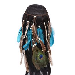 Long Feather Hair Jewellery For Women Peacock Indian Ethnic Charms Beach Party Headband Statement Bohemian Hairwear Female