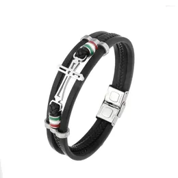 Bangle Trend Multilayer Leather Weaving Cross Bracelet Charming Men's Fashion Hip Hop Punk Accessories Jewelry Gift Wholes