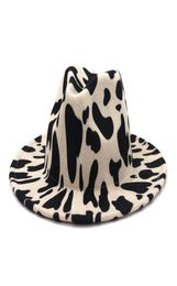 European US British Style Cow Print Jazz Felt Hat Faux Wool Fedora Hats Women Men Wide Brim Panama Party Formal Hat4755544