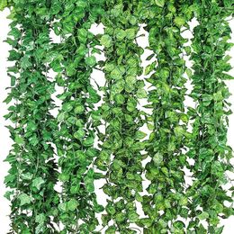 Decorative Flowers 12pcs 2M Ivy Green Fake Leaves Garland Vine Foliage Rattan String Wall Hanging Wedding Party Home Decoration Artificial