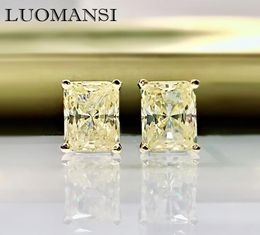 Stud Luomansi 100S925 Sterling Silver Glittering Rectangle White Yellow High Carbon Diamond Earrings Woman Jewelry4382995