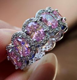 Super Deal Top Selling Stunning Lovers Jewelry 925 Sterling Silver Oval Cut Pink Topaz CZ Diamond Eternity Wedding Band Ring fpr W2966211