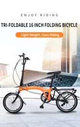 Wholesale Cheap Aluminium Alloy 16 inch Triple folding bike /mini foldable bicycle for sale / hot sale OEM custom with c brake