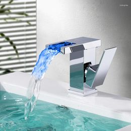 Bathroom Sink Faucets LED Basin Faucet And Cold Water Temperature Colors Change Tap Single Handle Tub Mount