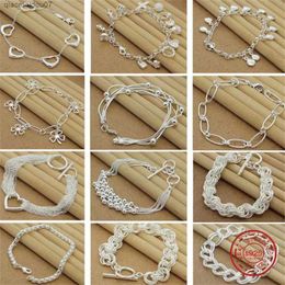 Bangle New 925 Sterling Silver Bracelet Four-Leaf Clover Heart Snake Bone Bracelet For Women Men Charm Jewellery GiftL2404