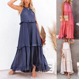 Summer Irregular Cake Dress Sleeveless Long Floor Skirt Holiday Women 240412