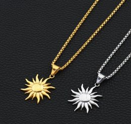 Fashion Hip Hop Jewelry Sun Pendant Necklaces Men Women 18k Gold Plated 70cm Long Chain Stainless Steel Design Necklace for Gifts5807062