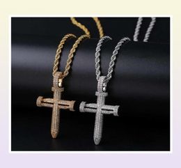 hip hop nail cross diamonds pendant necklaces for men luxury crystal pendants copper zircons 18k gold platinum plated lovers chain4090569