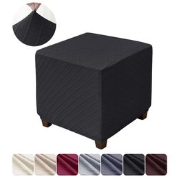 Jacquard Ottoman Footstool Cover Living Room Anti-slip Square Footrest Slipcover All-inclusive Stool Case Furniture Protector