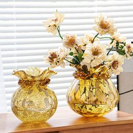 Vases American Luxury High-end Wavy Glass Vase Living Room Flower Arrangement El Dining Table High Sense Ornaments.