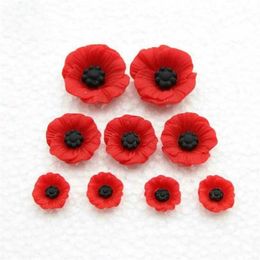 Set of 100pcs Chic Resin Red Poppy Flower Artificial Flatback Embellishment Cabochons Cap for Home Decor 12-23mm 211101181e