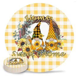 Table Mats Home Sweet Gnome Lattice Sunflower Ceramic Set Kitchen Round Placemat Luxury Decor Coffee Tea Cup Coasters