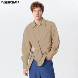 Men's Casual Shirts INCERUN Irregular Solid Color Lapel Long Sleeve Button Streetwear Men Clothing 2024 Fashion Camisas S-5XL