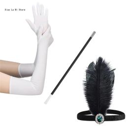 1920s Flapper Women Costume Gatsby Party Wear Headband Cigarettes Holder Gloves XXFD