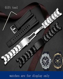 Yopo Stainless Steel Strap Black Silver Bracelet Special Interface for g Shock Gstw300400gb100w120l Silicoen Watch Chain H09158387808