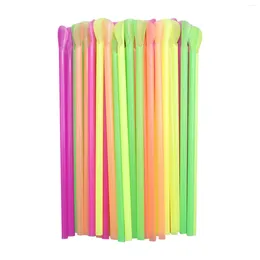 Disposable Cups Straws 100pcs Plastic Drinking Straw Spoon Bar Pub Slush For Birthday Celebration Party Supplies 20x0.6cm Paille