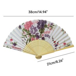 Floral Folding Hand Fan Vintage Bamboo Fans with Storage Bag for Wedding Dancing Party Music Festival Performances Decor